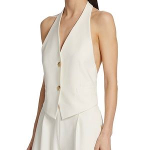 NWT Helmut Lang Outfit halter vest & pull on logo band trouser pants ivory cream